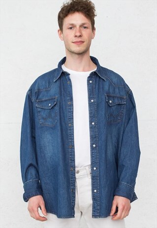 VINTAGE BLUE WRANGLER LONG SLEEVE DENIM SHIRT