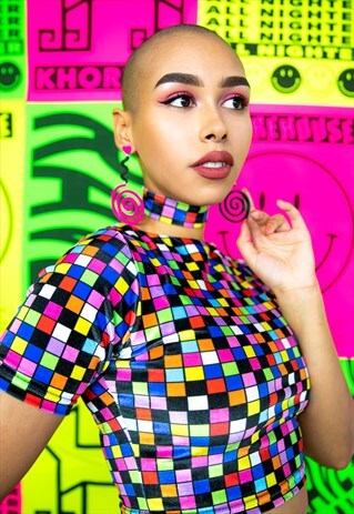 RAINBOW CHECKERBOARD VELVET TOP