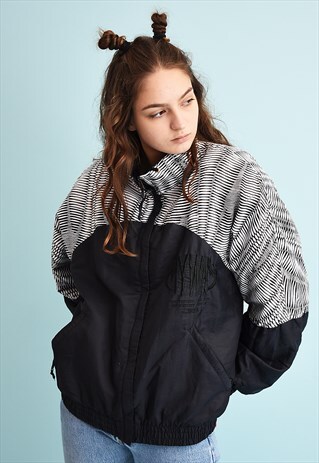 80'S RETRO ATHLEISURE OPTICAL PRINT BOMBER SHELL JACKET