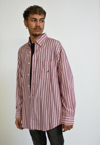 VINTAGE 90S RED NAUTICA STRIPED LONG SLEEVE SHIRT