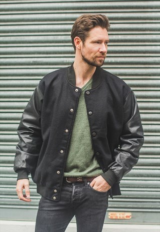 WOOL & LEATHER SLEEVES VARSITY / BASEBALL JACKET