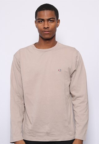 VINTAGE CHAMPION LOGO LONG SLEEVED T-SHIRT BEIGE