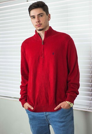 VINTAGE POLO RALPH LAUREN 1/4 ZIP JUMPER LOGO 90S XL 22.4