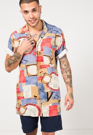 VINTAGE 80S CRAZY PRINT SHIRT / S1653