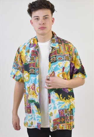 VINTAGE 90S MULTI COLOURED PATTERNED SHIRT