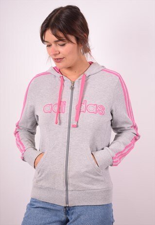 ADIDAS WOMENS VINTAGE HOODIE JACKET MEDIUM GREY 90S