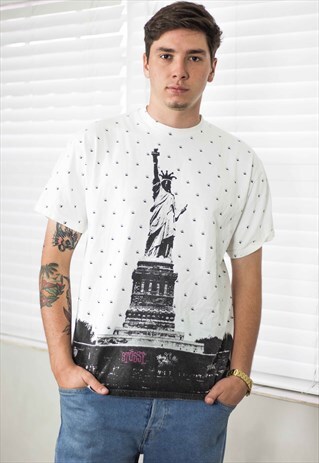 VINTAGE STUSSY T-SHIRT LOGO 90S L 7.5