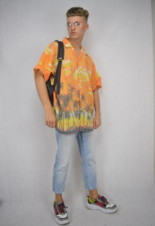 VINTAGE ORANGE HAWAIIAN SHORT SLEEVE SHIRT