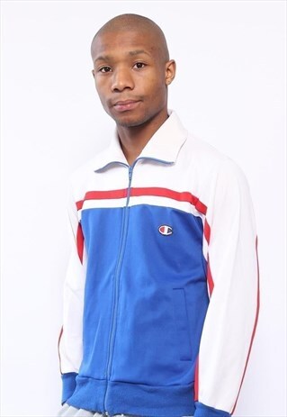 VINTAGE CHAMPION CHEST LOGO TRACK JACKET BLUE WHITE