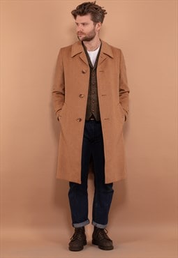 Vintage 90's Men Wool Blend Coat in Beige