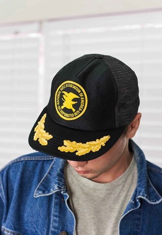 VINTAGE EMBROIDERED LOGO TRUCKER CAP HAT LOGO 90S X 1.9