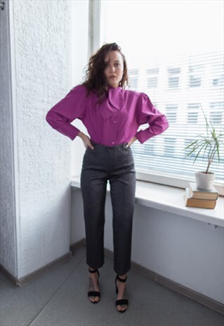 VINTAGE 80'S GREY HIGH WAISTED STRAIGHT TROUSERS