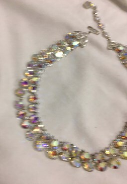 Vintage 60s Sparkly Iridescent Crystal Double Strand Choker