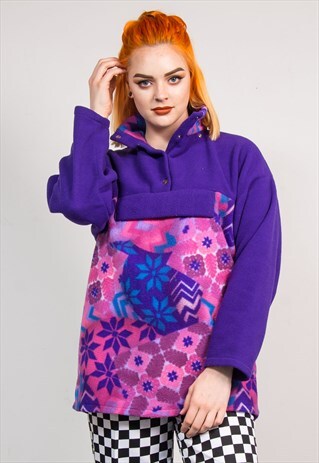90'S VINTAGE FESTIVAL CRAZY PATTERN FLEECE PULLOVER JACKET