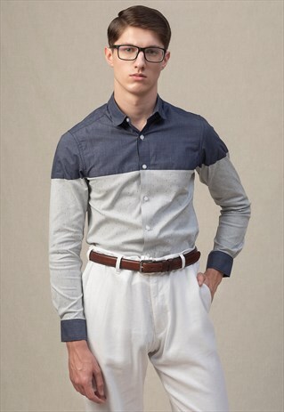 BELGRAVIA GREY AND BLUE COLOUR BLOCK MENS SHIRT
