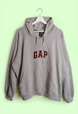 GAP Y2K Hoodie Sweatshirt Grey Embroidery Logo Spell-out