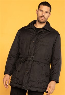 Vintage Jacket With Belt in Black XL