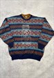 VINTAGE KNITTED JUMPER ABSTRACT MUSHROOM PATTERNED SWEATER