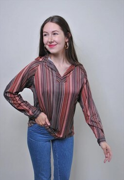 Vintage multicolor striped blouse, 90s long sleeve shirt 