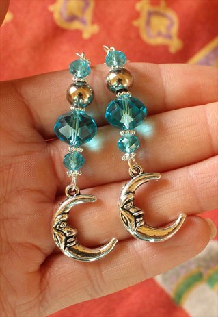 AQUAMARINE CRYSTAL CRESCENT MOON EARRINGS