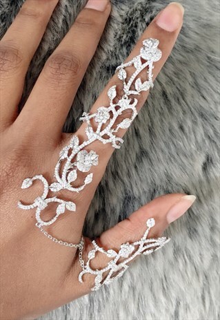 SILVER FULL FINGER CRYSTAL KNUCKLE RING - SURADESIRES