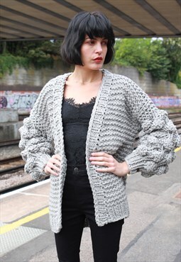 Hand Knit wool blend  cable design handmade knitted cardigan