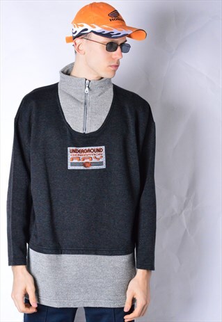 VINTAGE 90S GREY GRUNGE ZIPPER JUMPER