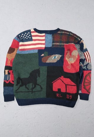 RARE RALPH LAUREN RL89 PATCHWORK KNIT SWEATER MEDIUM