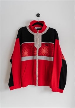 Vintage 90s Fila Red, Black & Grey Colour Block Fleece Jacke