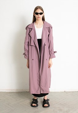 Vintage 90s Trench Coat Overcoat Purple