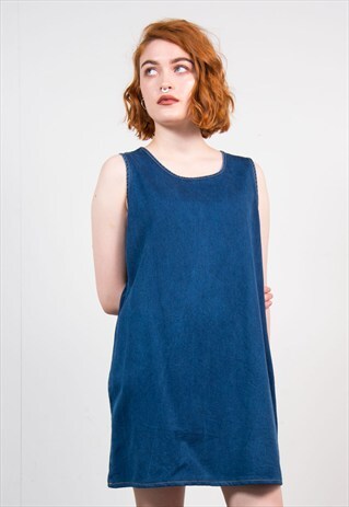 VINTAGE DARK DENIM PINAFORE MINI DRESS