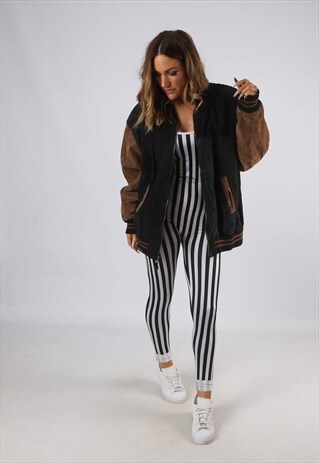 VINTAGE VARSITY SUEDE BOMBER JACKET OVERSIZED UK 16 (E4G)
