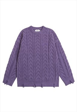 Cable knit sweater distressed grunge jumper punk top purple