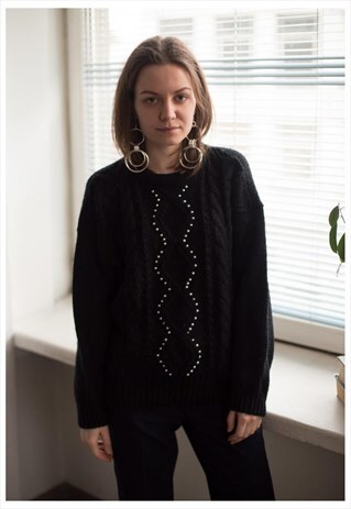VINTAGE 90'S BLACK KNITTED PEARL JUMPER