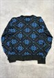 VINTAGE KNITTED JUMPER ABSTRACT PATTERNED KNIT SWEATER