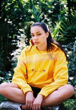 GOLD HOODIE WITH ROSE FLORAL DESIGN