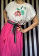 Vintage 80s white bohemian blouse with flower and butterfly
