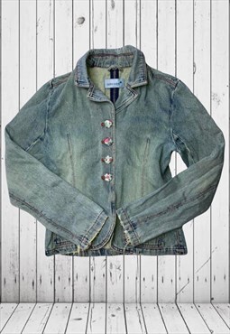 vintage small blue denim y2k blazer jacket