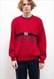 VINTAGE 80S RED BOXY STRIPED TAURUS KNITTED JUMPER MEN M
