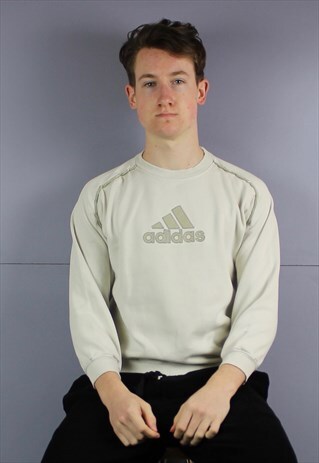 VINTAGE ADIDAS SWEATSHIRT IN BEIGE WITH EMBROIDERED SPELL OU