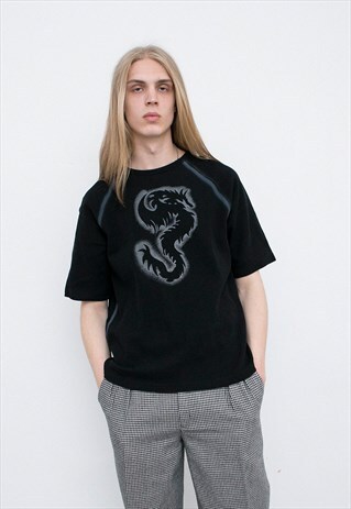 VINTAGE GRAFFITI STYLE BLACK DRAGON TATTOO SHIRT UNISEX