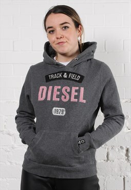 Vintage  Diesel Hoodie in Grey with Spell Out Logo Large