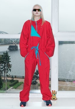 90's Vintage spicy ski tracksuit in bright red & turqouise