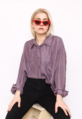 VINTAGE 90S PURPLE SILK OVERSIZED BLOUSE SHIRT