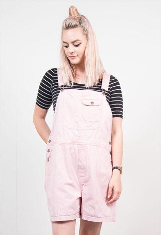 VINTAGE 90'S PINK DENIM SHORT DUNGAREES