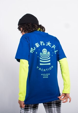 OVERSIZED T-SHIRT IN BLUE WITH MENTAL VACATION GRAPHIC