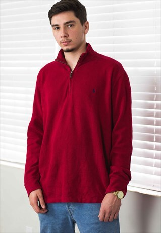 VINTAGE POLO RALPH LAUREN 1/4 ZIP JUMPER SWEATSHIRT L 21.1