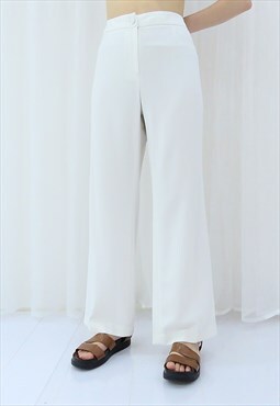 90s Vintage High Waisted White Trousers (Size XXL)