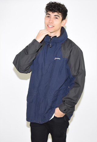 VINTAGE 90S BLUE BLACK BERGHAUS RAIN JACKET