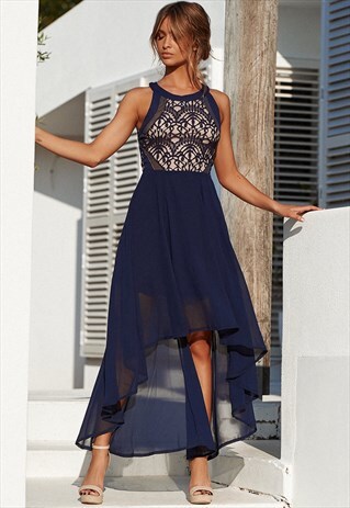 NAVY LACE MAXI DRESS